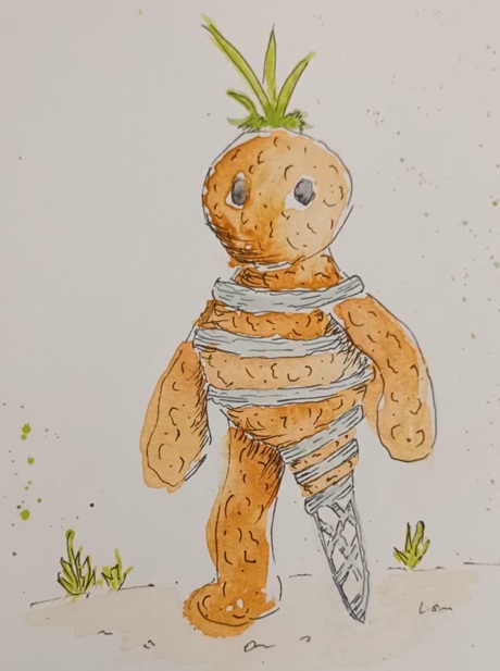 Croquis aquarellé du personnage Cal